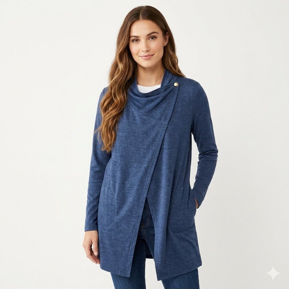 J. Jill Pure Jill Indigo Blue Lyocell Blend Asymmetric Button Cardigan Jacket S